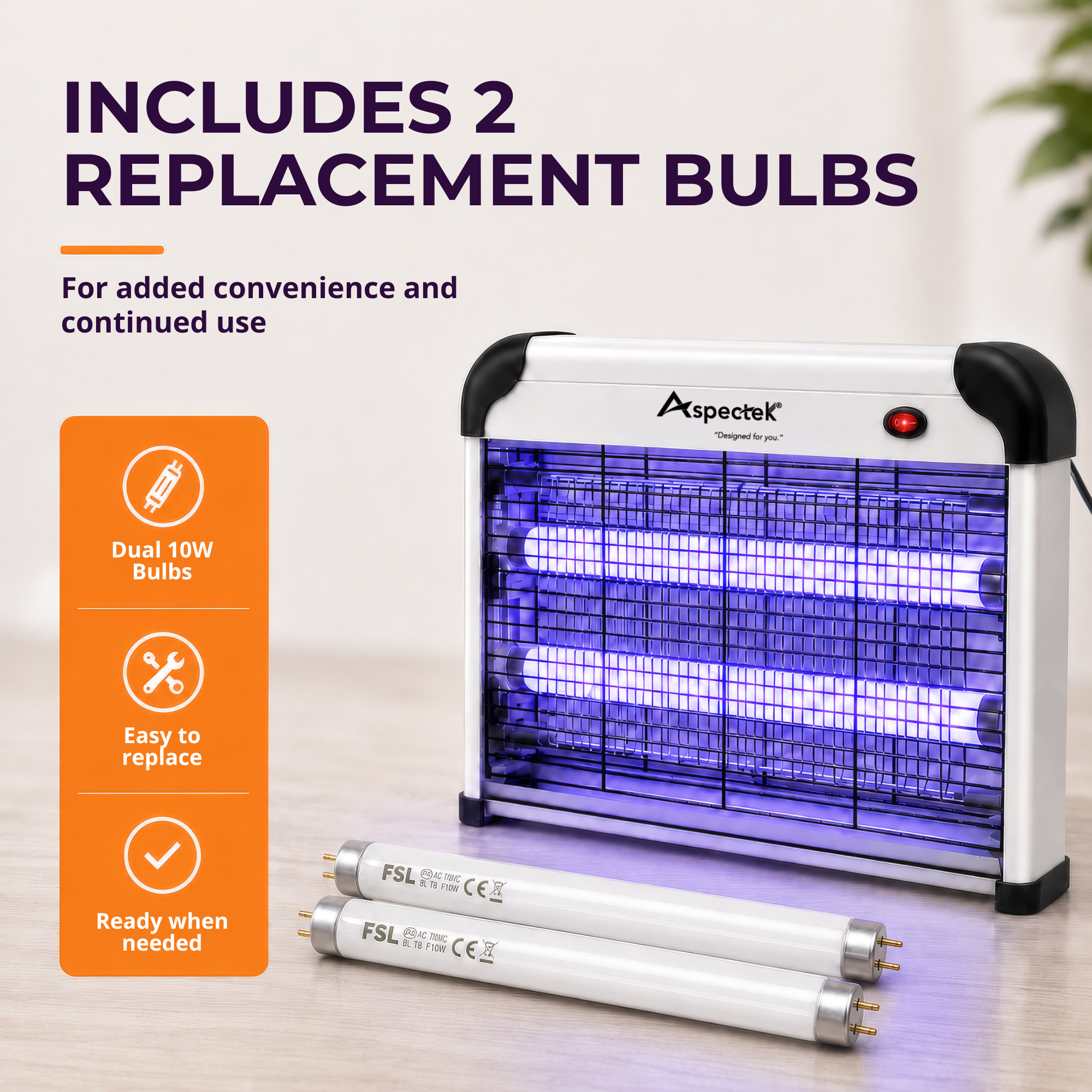Aspectek 20W Electric Bug Zapper with 2 Replacement Bulbs