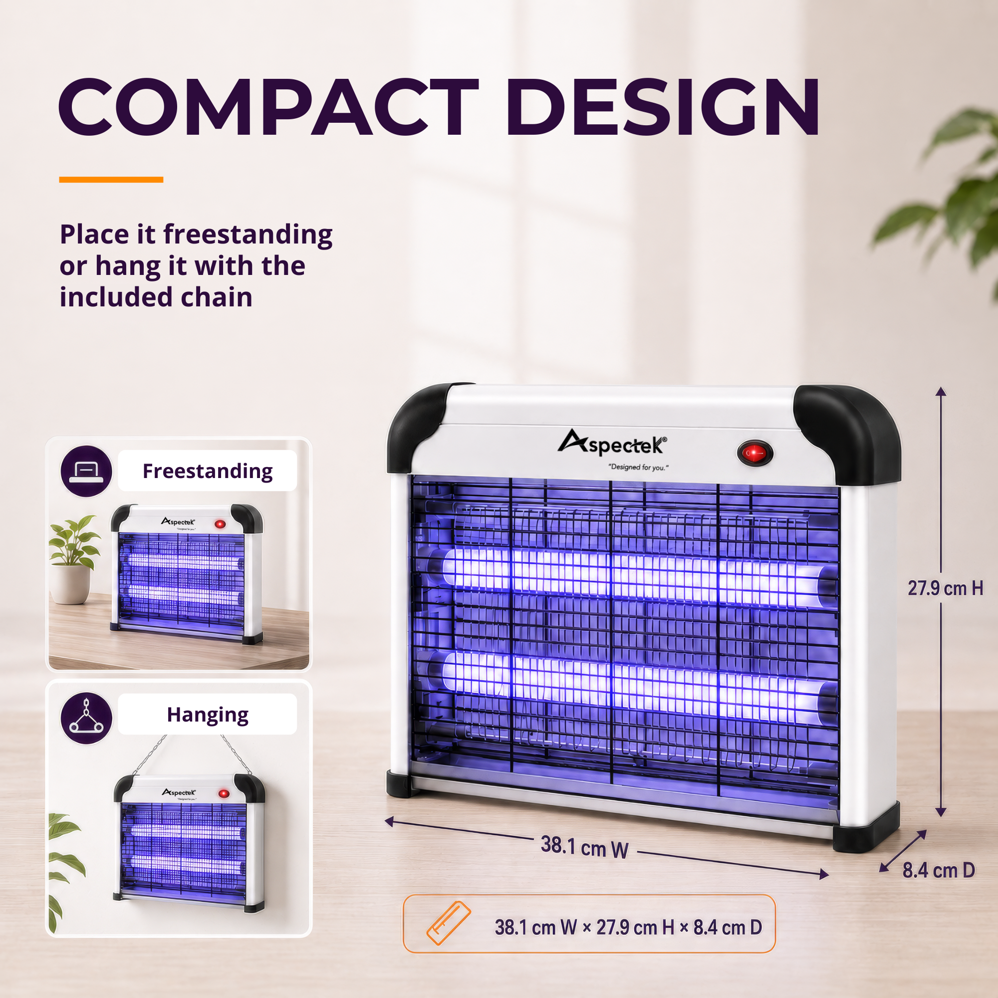 Aspectek 20W Electric Bug Zapper with 2 Replacement Bulbs