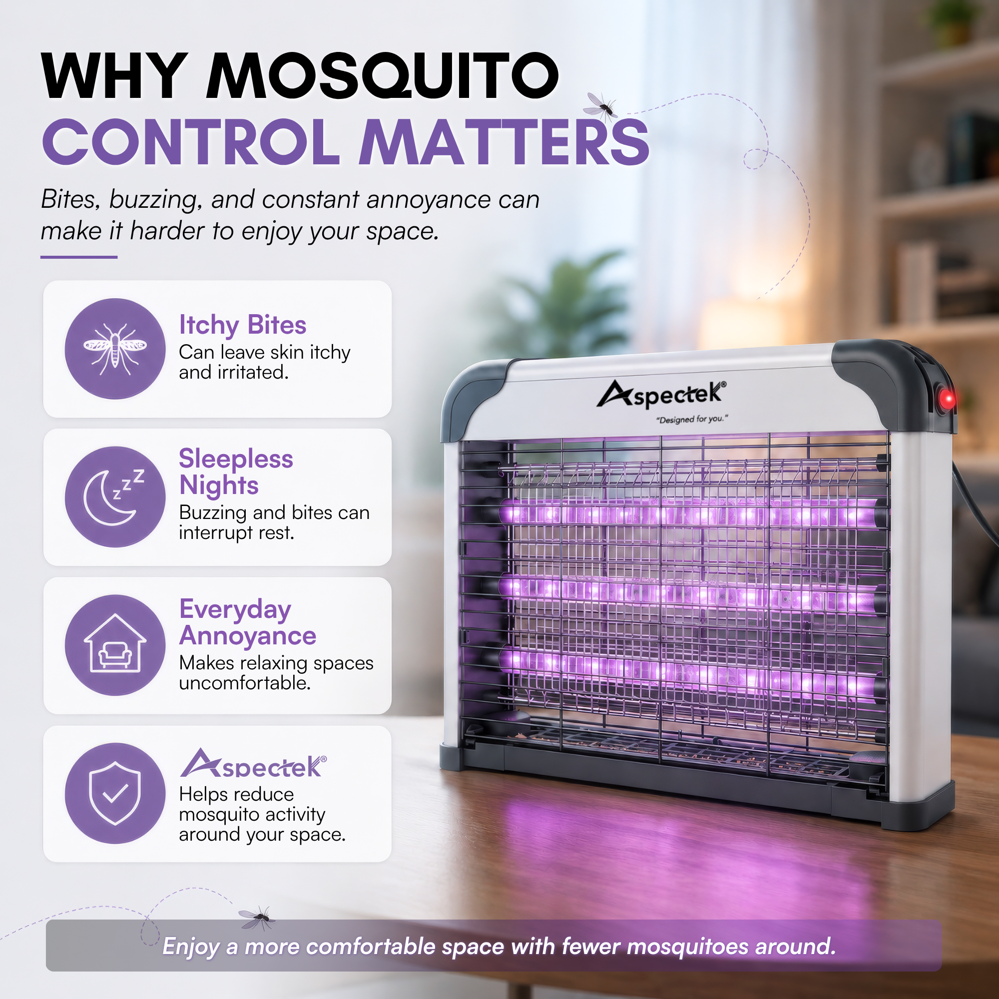 Aspectek LED Bug Zapper - Powerful High-Voltage Insect Killer Mosquito Zapper Indoor, 3 LED Light, Energy-Efficient & Durable Fly Trap