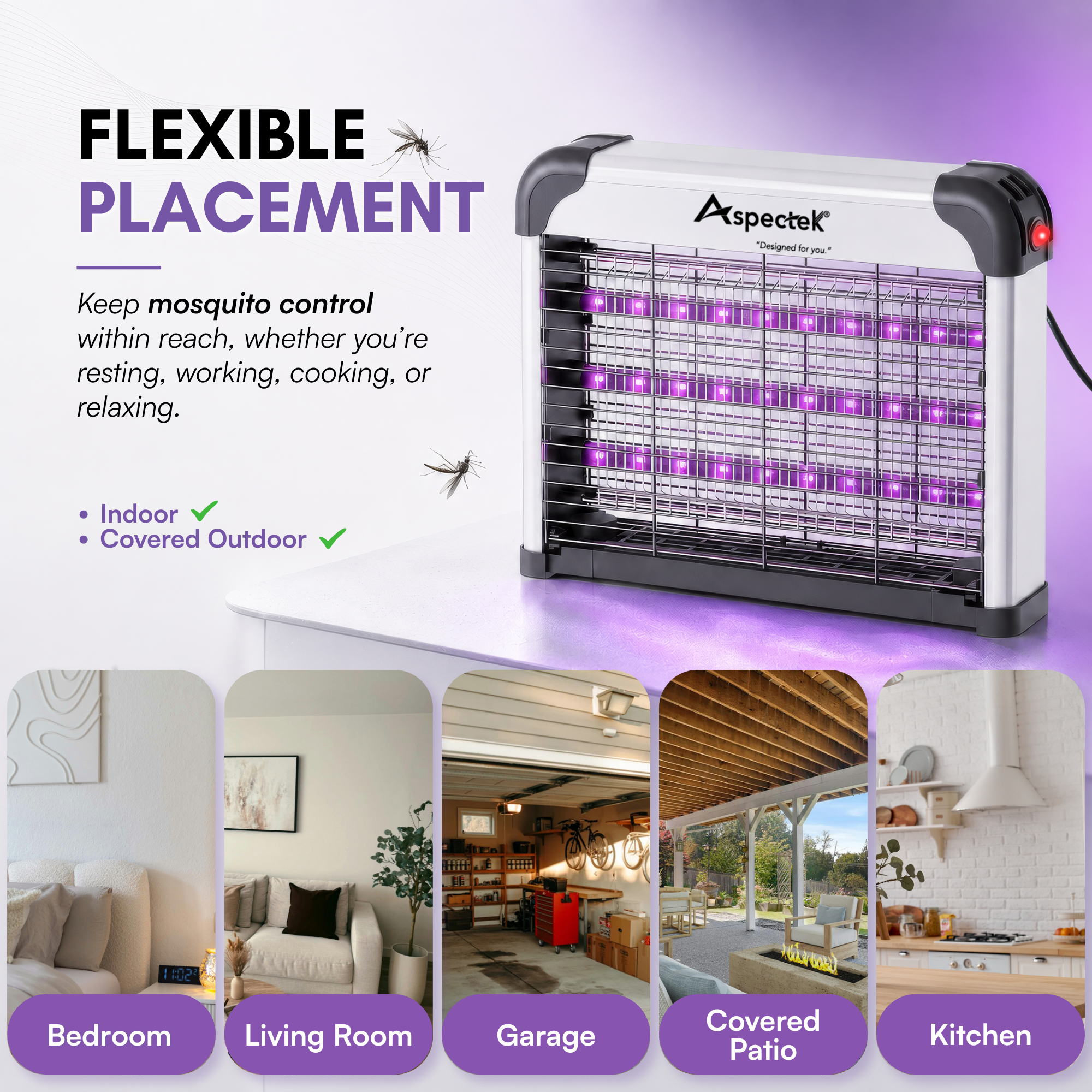 Aspectek LED Bug Zapper - Powerful High-Voltage Insect Killer Mosquito Zapper Indoor, 3 LED Light, Energy-Efficient & Durable Fly Trap