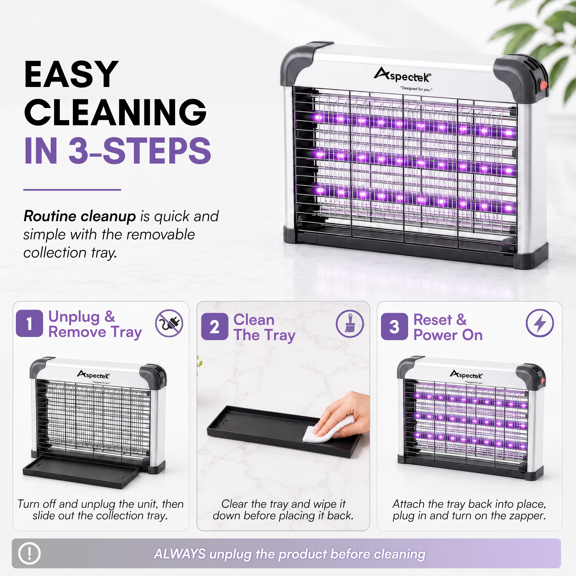 Aspectek LED Bug Zapper - Powerful High-Voltage Insect Killer Mosquito Zapper Indoor, 3 LED Light, Energy-Efficient & Durable Fly Trap