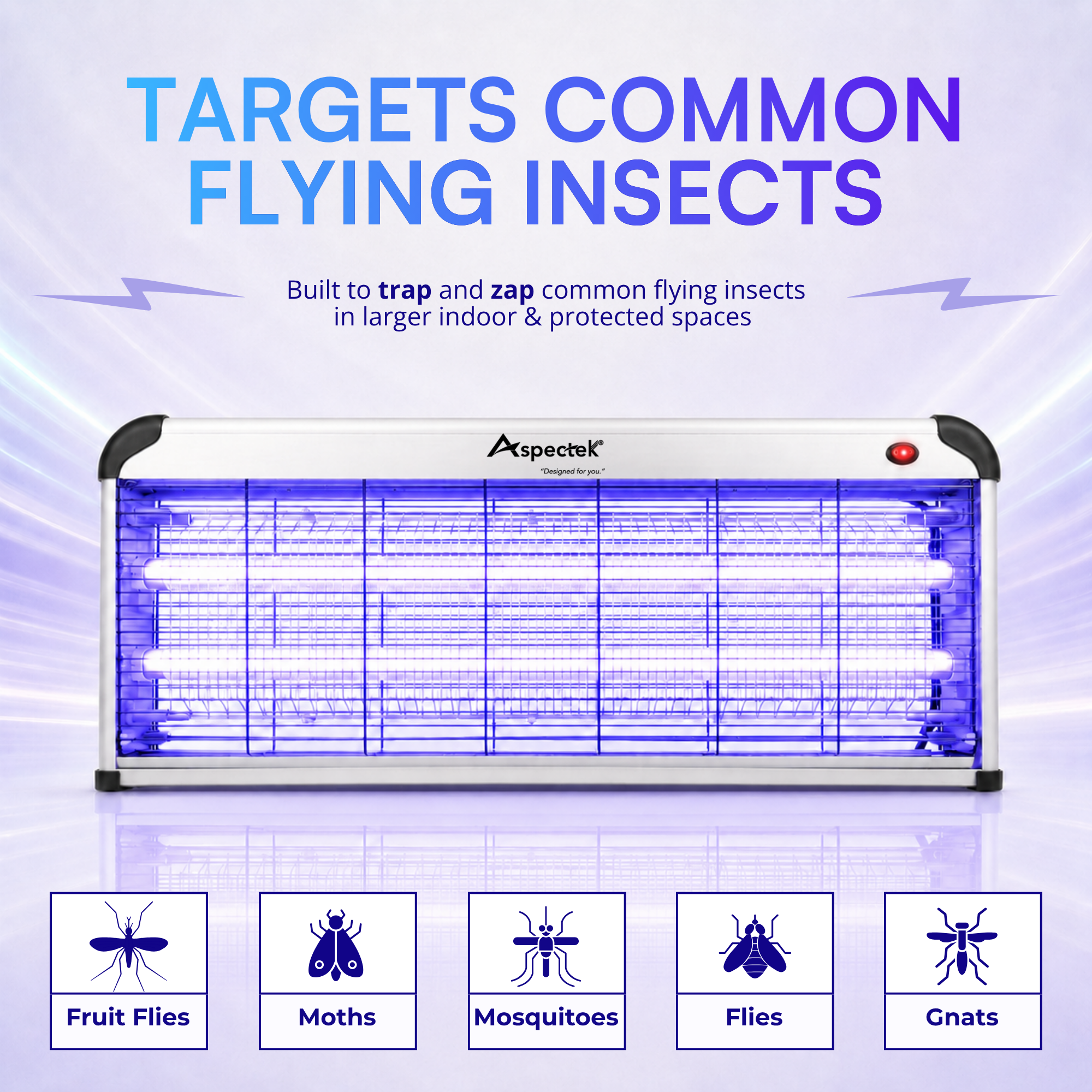 Aspectek 40W Indoor Bug Zapper, Powerful UV Bugs Lamp Attract Insects. Effective Against Flies and Mosquitos (CA)