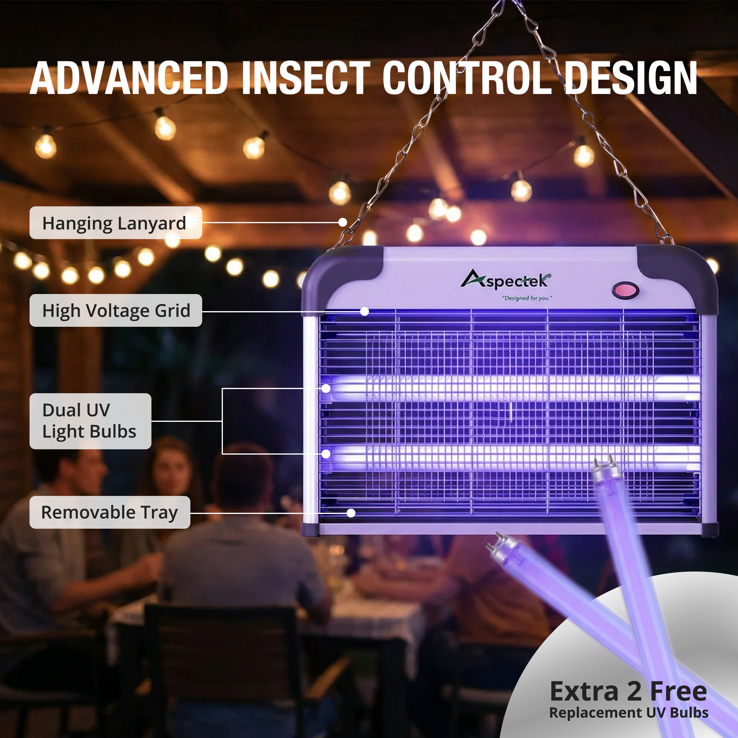 Aspectek 20W Indoor Bug Zapper, Includes 2 Replacement Bulbs, Mosquito Zapper, Insect Zapper, Bug Lamp Zapper