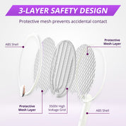 Aspectek 3000V Electric Fly Swatter for Indoor and Outdoor, Portable, Foldable, Rechargeable with Improved Battery Life, Fly Zapper USB Charging Cable