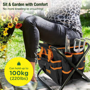 GardenHOME Garden Tool Set, Stainless Steel 7 Piece Tool Set, Heavy Duty Folding Stool, Detachable Canvas Tote Bag, Gardening Tool Kit Organizer (Orange)