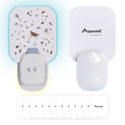 Insect trap with collected insects and Aspectek branding on a white background