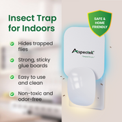 Insect trap for indoors with Aspectek branding and features listed.
