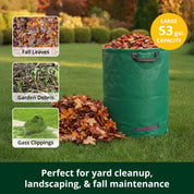 GardenHOME 53 Gallon Yard Leaf Waste Bag – Heavy-Duty Reusable Garden Bag for Leaves, Grass & Yard Debris, Tear-Resistant Woven Fabric, Upright Stand-Up Design