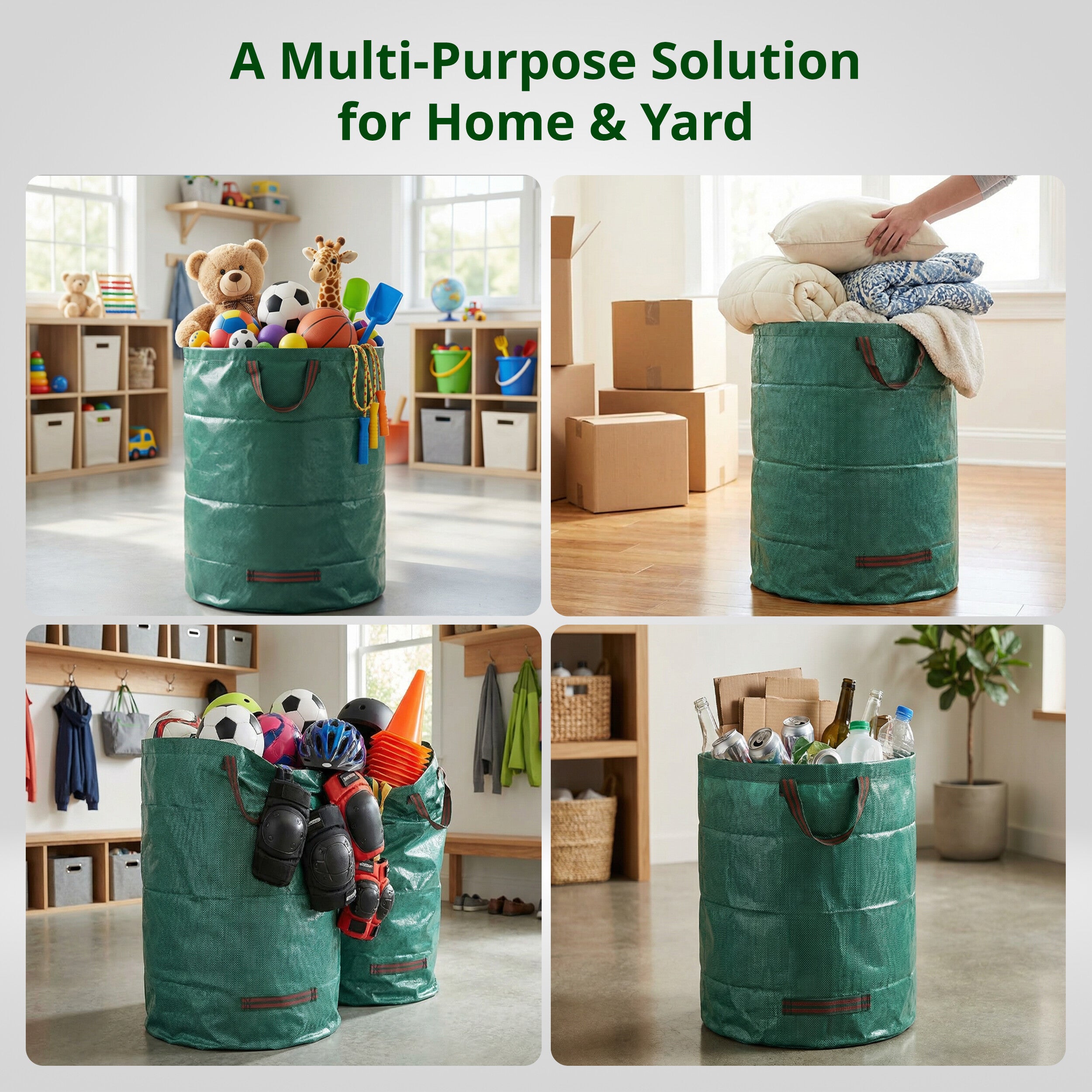 GardenHOME 53 Gallon Yard Leaf Waste Bag – Heavy-Duty Reusable Garden Bag for Leaves, Grass & Yard Debris, Tear-Resistant Woven Fabric, Upright Stand-Up Design