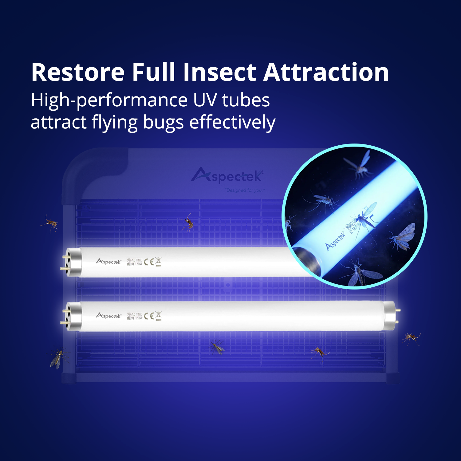 Aspectek Bug Zapper Replacement UV Lamp Bulb Light Tube 10W for 20W Electronic Bug Zapper, 2-Pack