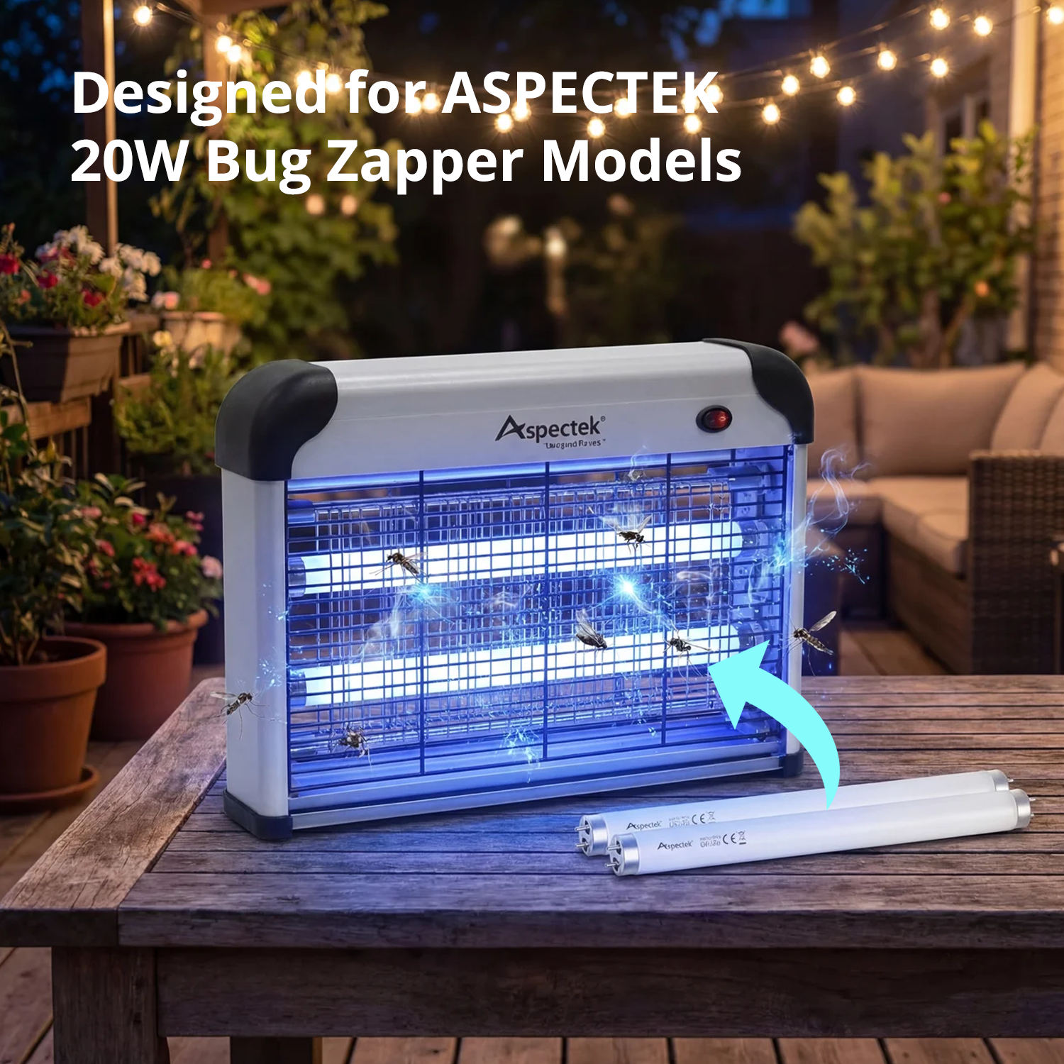 Aspectek Bug Zapper Replacement UV Lamp Bulb Light Tube 10W for 20W Electronic Bug Zapper, 2-Pack