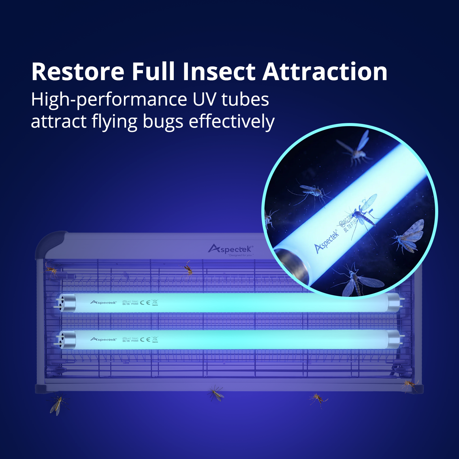 Aspectek Bug Zapper Replacement UV Lamp Bulb Light Tube 20W for 40W Electronic Bug Zapper, 2-Pack