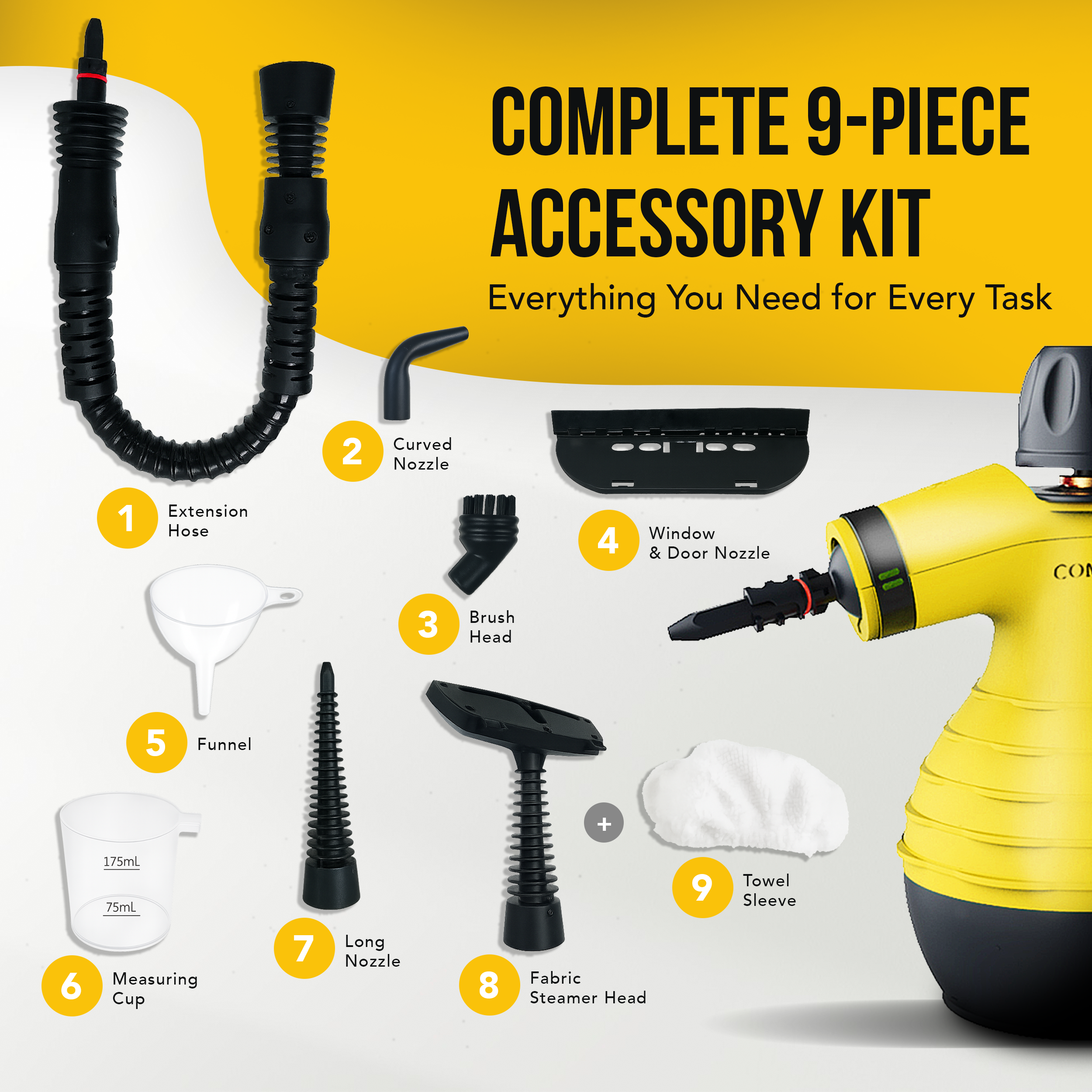 Comforday Multi-Purpose Handheld Pressurized Steam Cleaner with 9-Piece Accessories