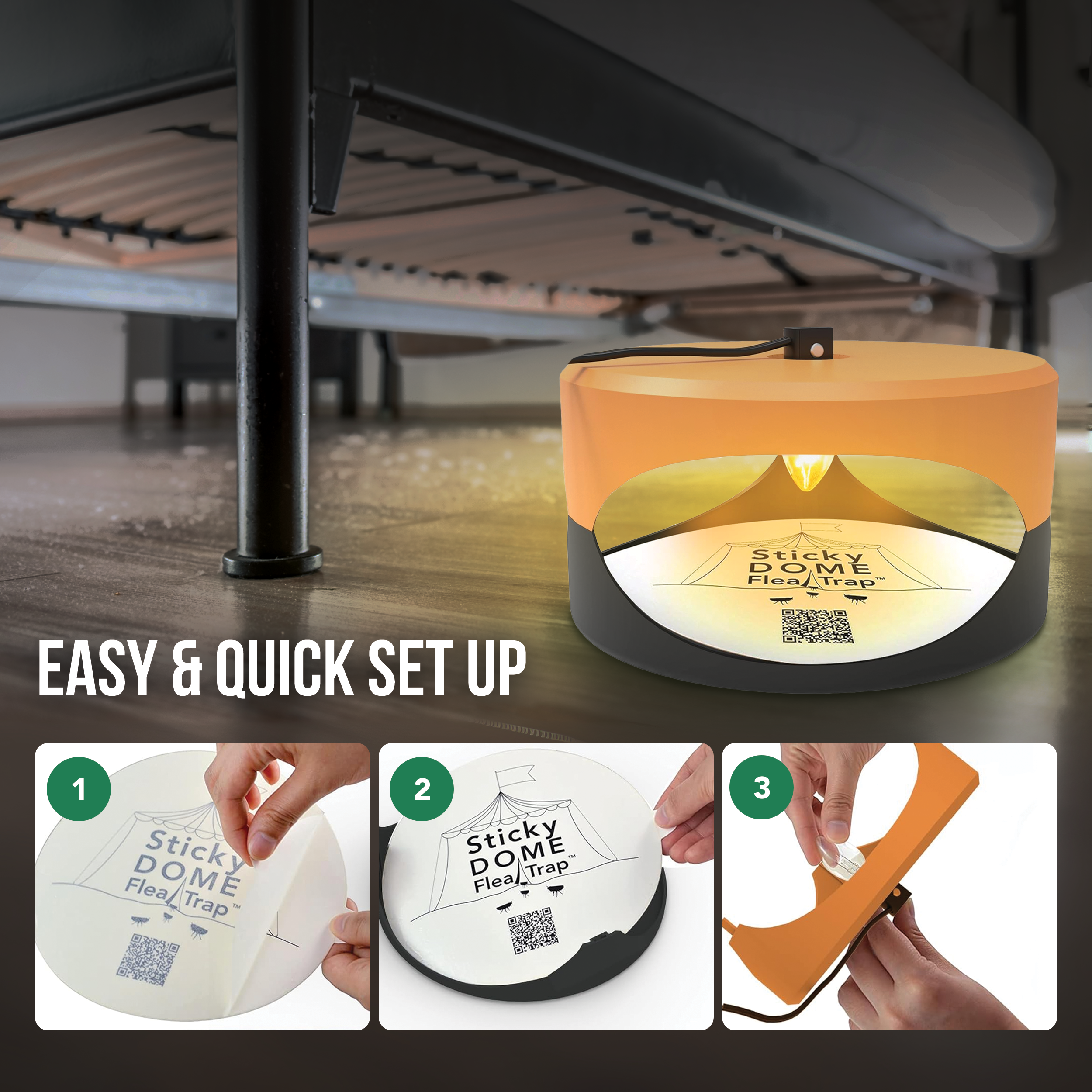Aspectek  Trapest Sticky Dome Bug Trap with 2 Glue Discs. Odorless Cleaner and Flea Killer Trap Pad