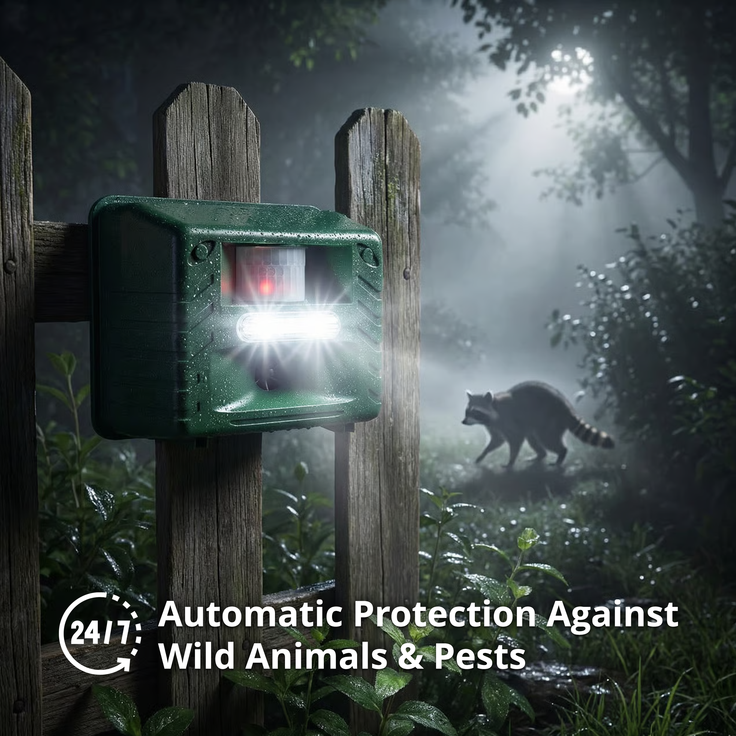 Yard Sentinel + Strobe Light Outdoor Ultrasonic Animal Repeller, Waterproof – Cat Repellent, Skunk Repellent, and Bird Repellent (1-Pack)