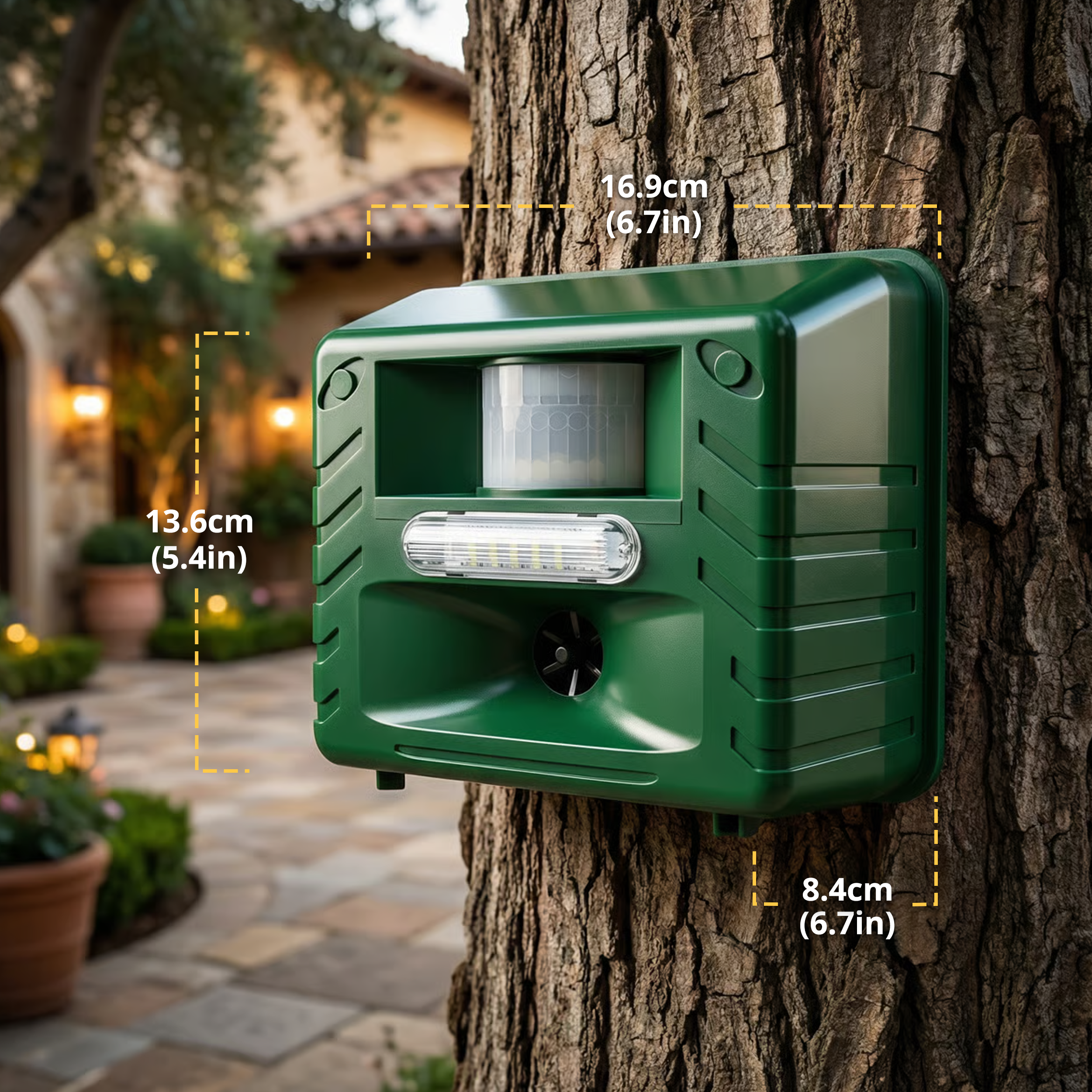 Yard Sentinel + Strobe Light Outdoor Ultrasonic Animal Repeller, Waterproof – Cat Repellent, Skunk Repellent, and Bird Repellent (1-Pack)