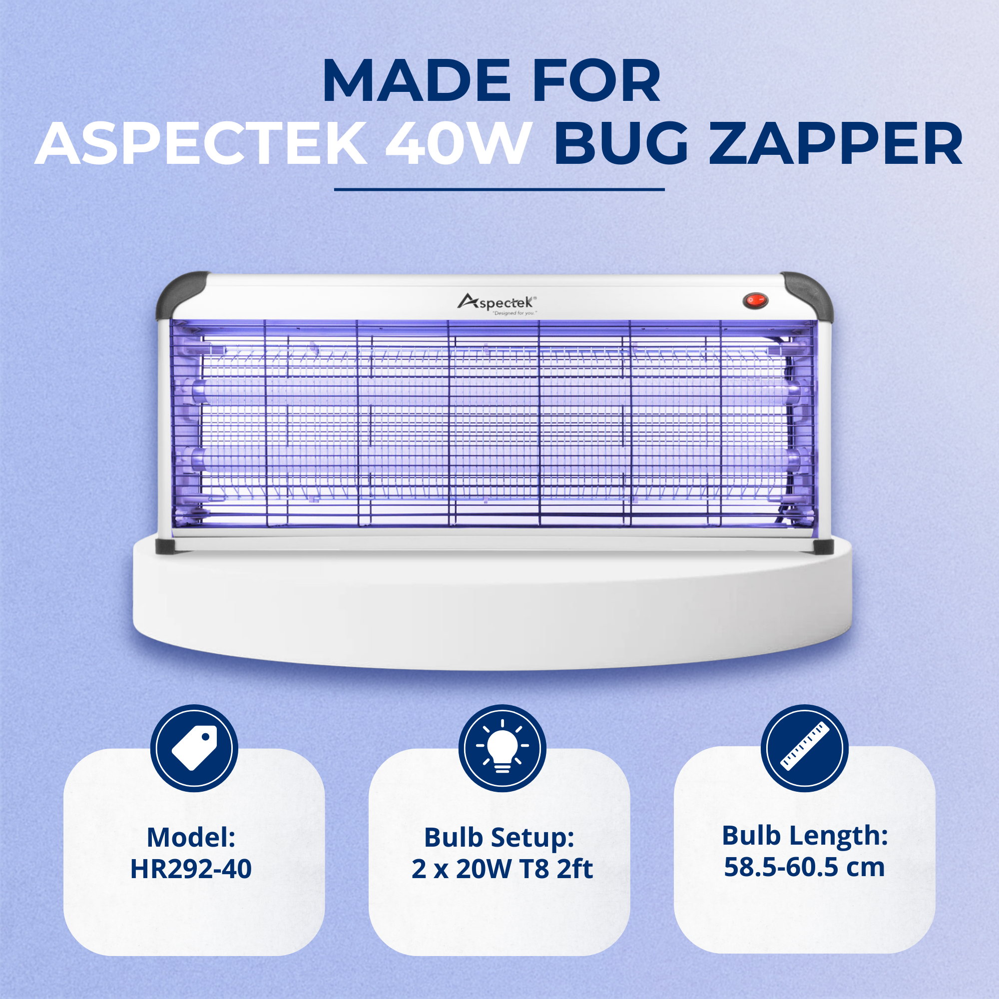 Aspectek Bug Zapper Replacement UV Lamp Bulb Light Tube 20W for 40W Electronic Bug Zapper, 2-Pack