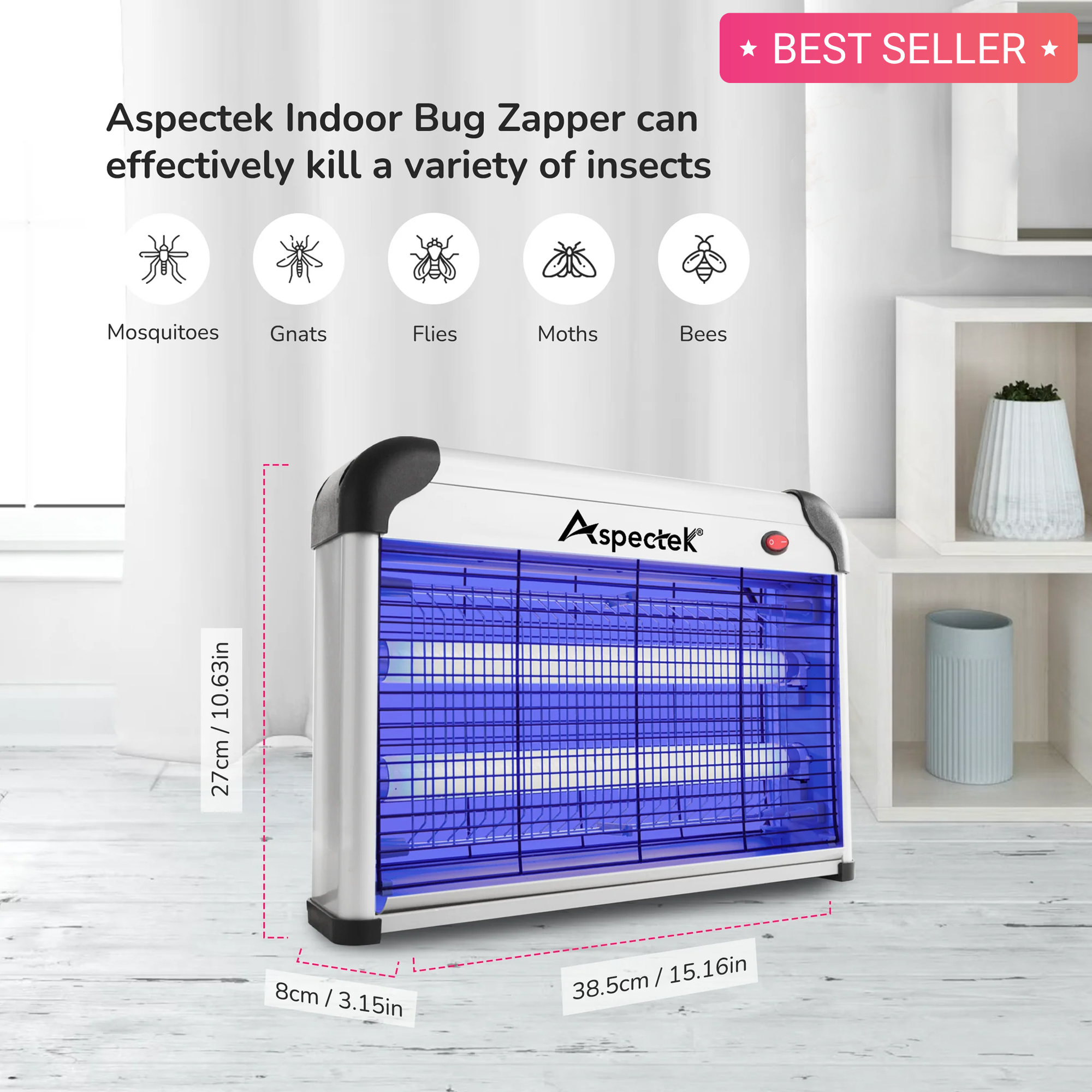 ASPECTEK Powerful 20W Electronic Indoor Insect Killer, Bug Zapper, Fly  Zapper, Mosquito Killer-Indoor Use Including Free 2 PACK Replacement Bulbs