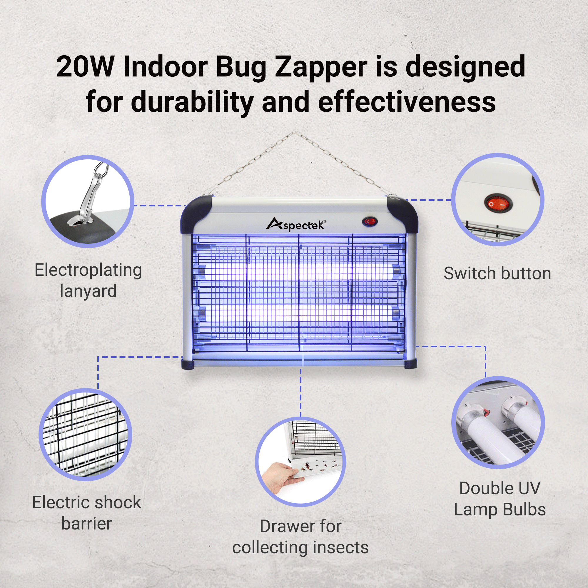 (Refurbished） 20W Indoor Bug Zapper  BLACK