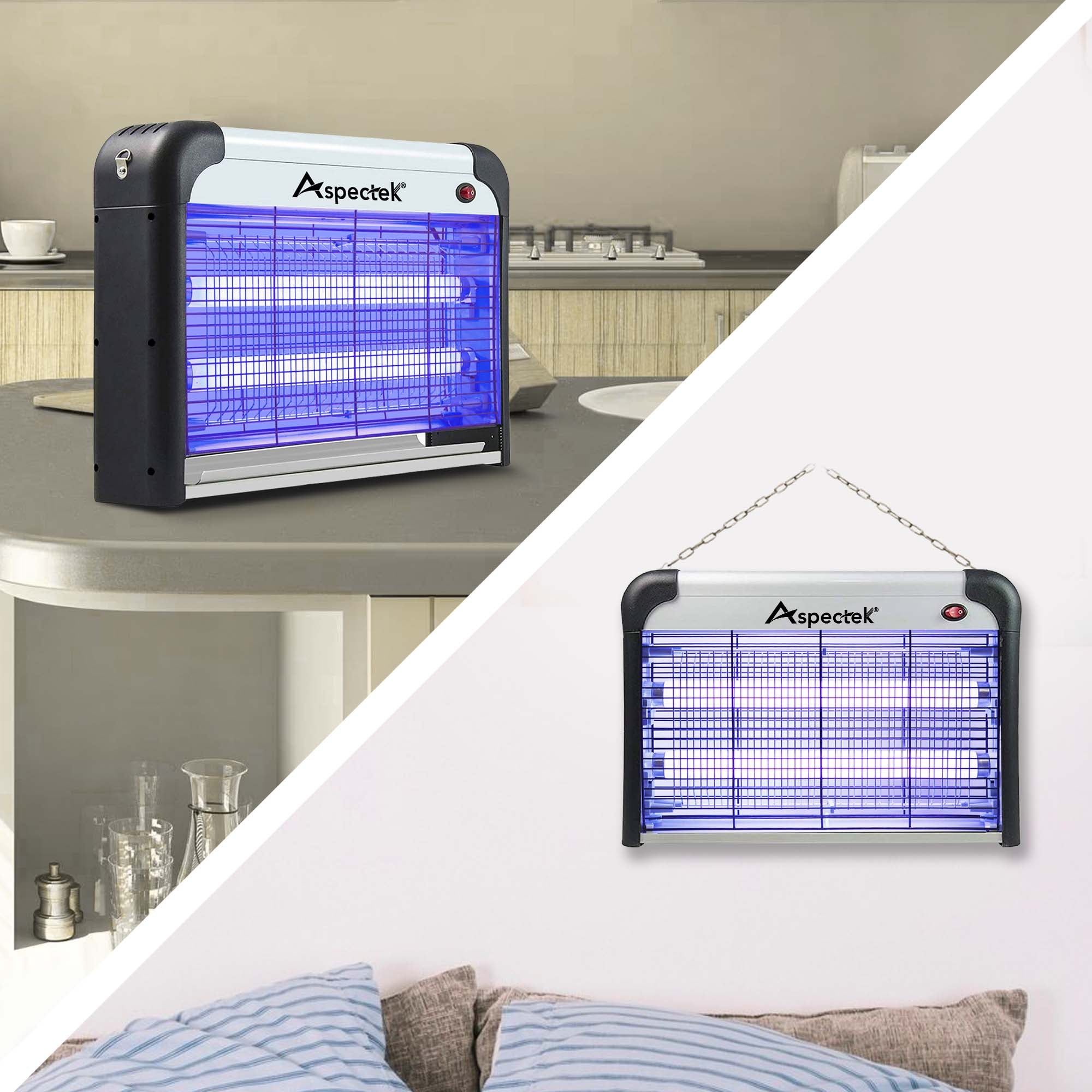 Aspectek 20W Indoor Bug Zapper – Solid Black Insect and Bug Lamp Zapper