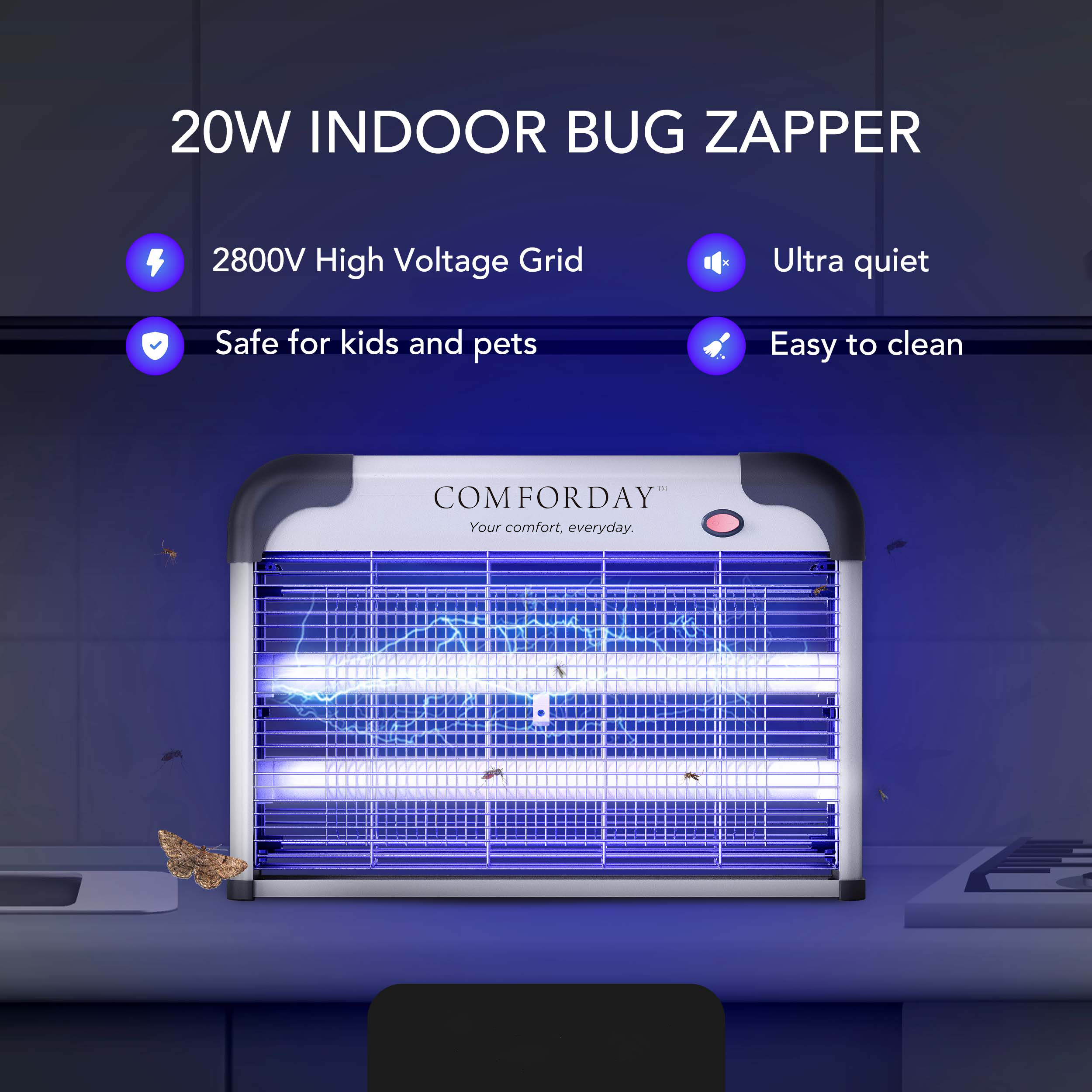 Comforday 20W Bug Zapper & Electric Indoor and Outdoor Mosquito Repellent, Insect Zapper, Zapper Bug Zapper, Bug Lamp, Bug Lamp Zapper