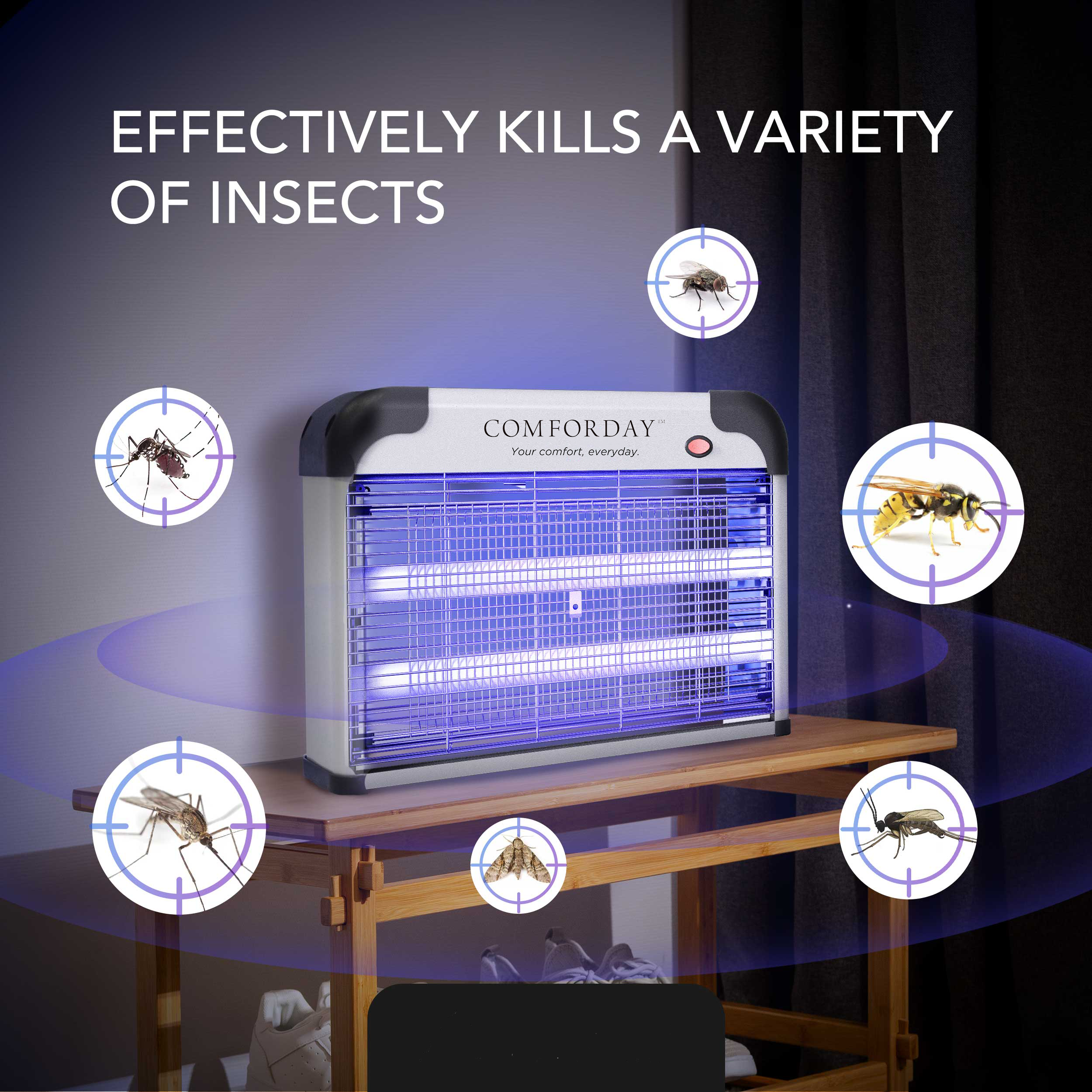 Comforday 20W Bug Zapper & Electric Indoor and Outdoor Mosquito Repellent, Insect Zapper, Zapper Bug Zapper, Bug Lamp, Bug Lamp Zapper