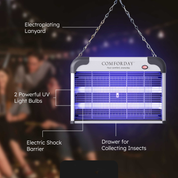 Comforday indoor and outdoor bug zapper with powerful 20W UV light and electric grid for mosquitos, flies, and other pests