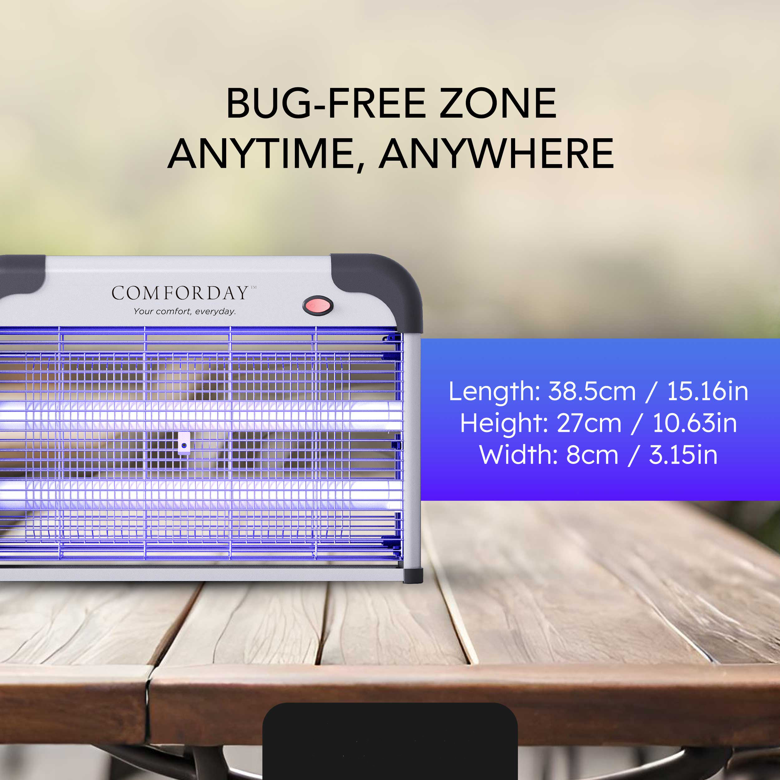 Comforday indoor and outdoor bug zapper with powerful 20W UV light and electric grid for mosquitos, flies, and other pests