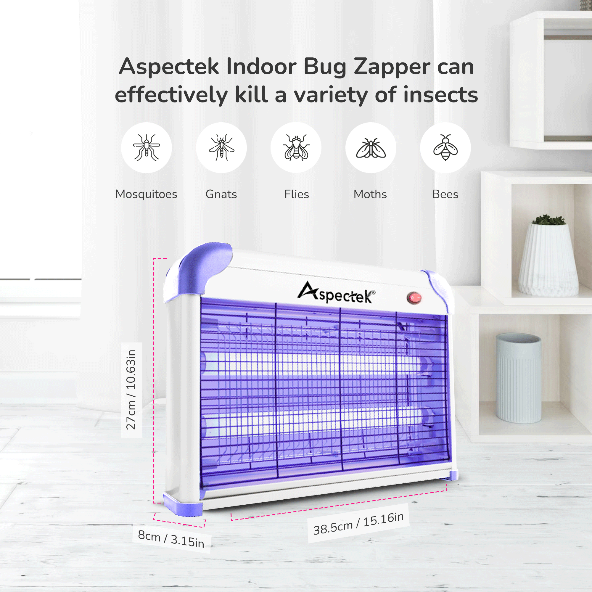 Aspectek 20W Indoor Bug Zapper Includes 2 Replacement Bulbs PURPLE + 2 BULBS
