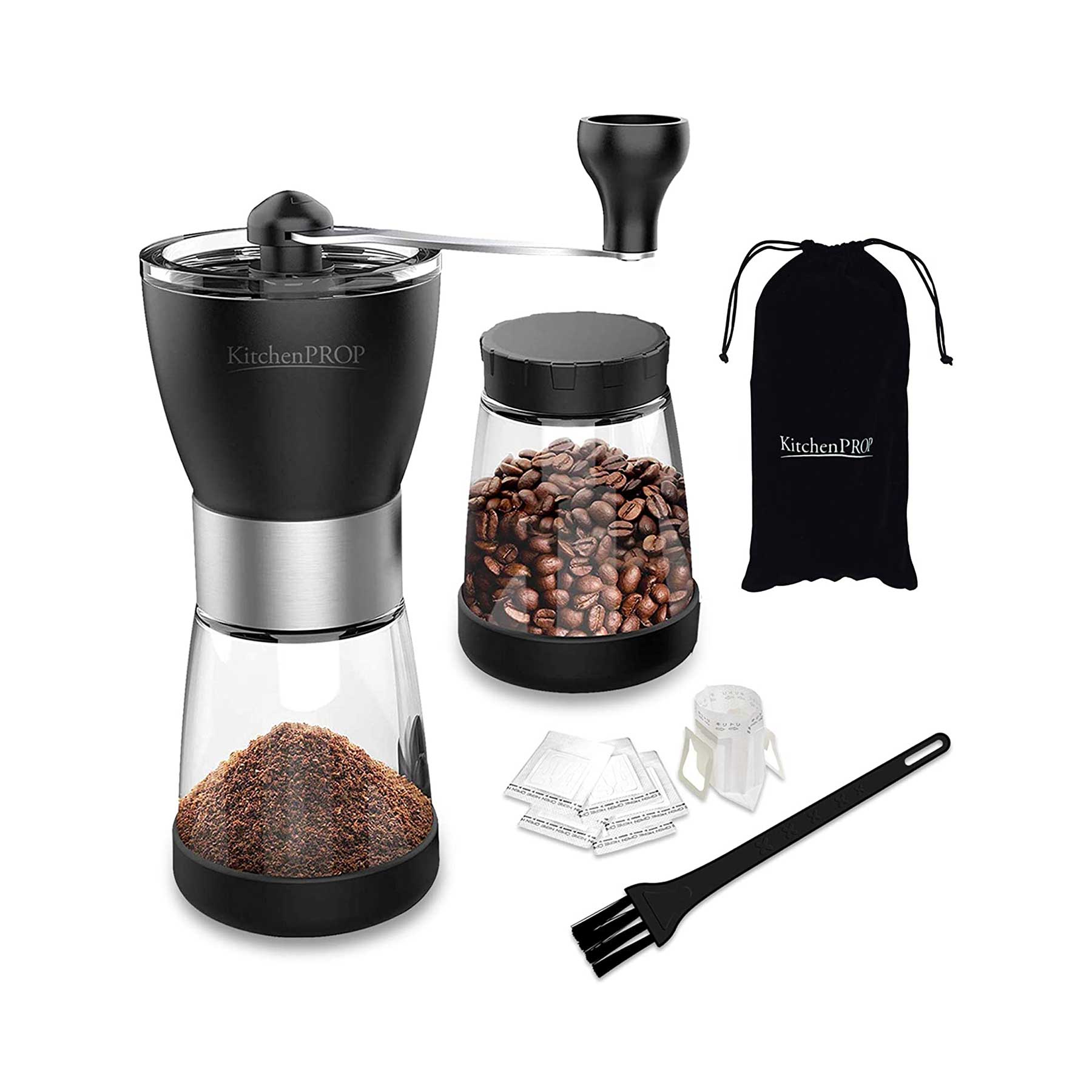  Manual Coffee Grinder 14Pcs Set with Two 5.5 Oz Clear Glass Jars