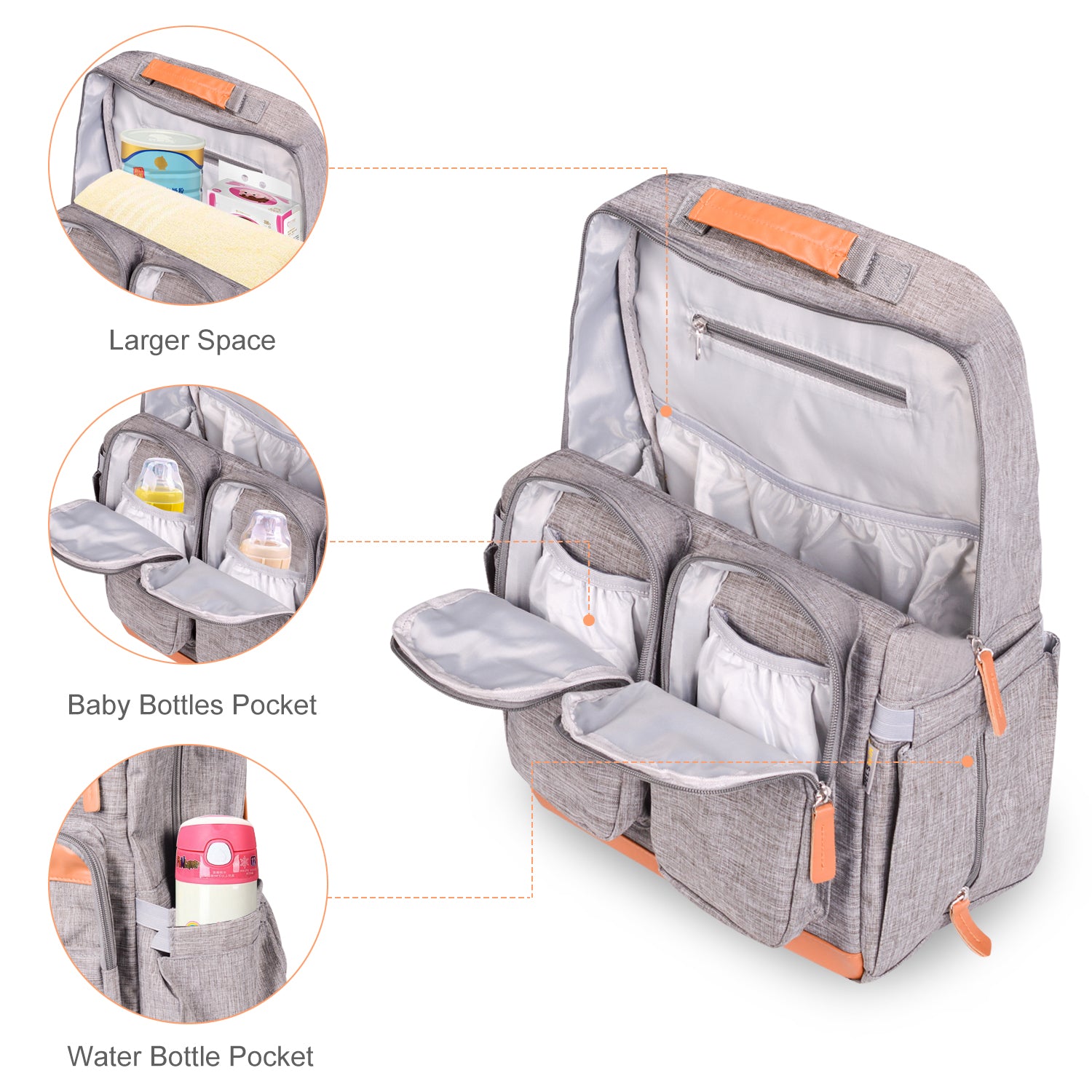 Aspectek Multi-Functional Diaper Bag Backpack with Insulated Bottle Po
