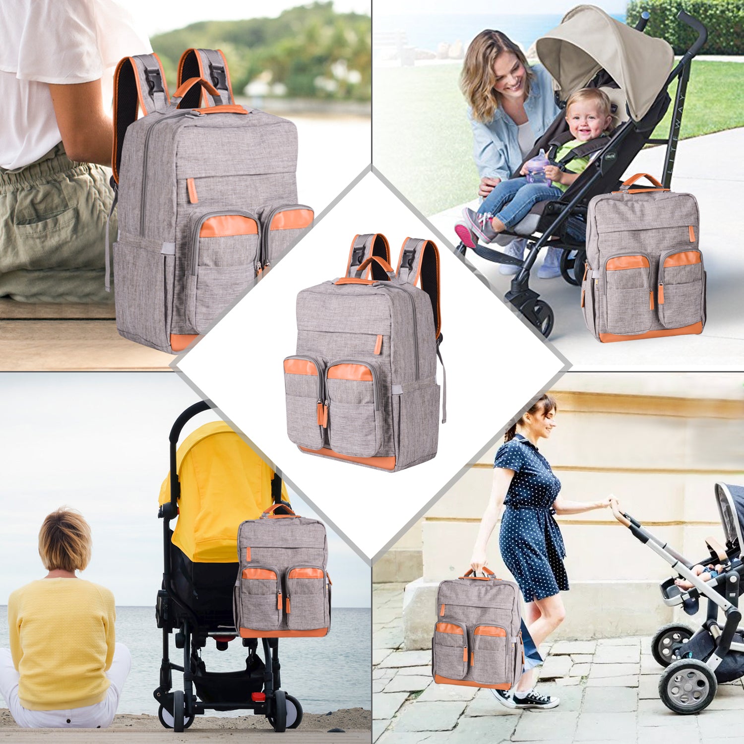 Aspectek Multi-Functional Diaper Bag Backpack with Insulated Bottle Pockets, Large Capacity Baby Bag, Waterproof Travel Backpack for Moms & Dads with