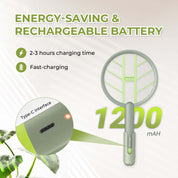 Aspectek 3000V Rechargeable Electric Fly Swatter Bug Zapper Racket, Portable Indoor and Outdoor Insect Killer with USB Charging Cable and Wall Bracket, White/Green, 1-Pack