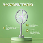 Aspectek 3000V Rechargeable Electric Fly Swatter Bug Zapper Racket, Portable Indoor and Outdoor Insect Killer with USB Charging Cable and Wall Bracket, White/Green, 1-Pack