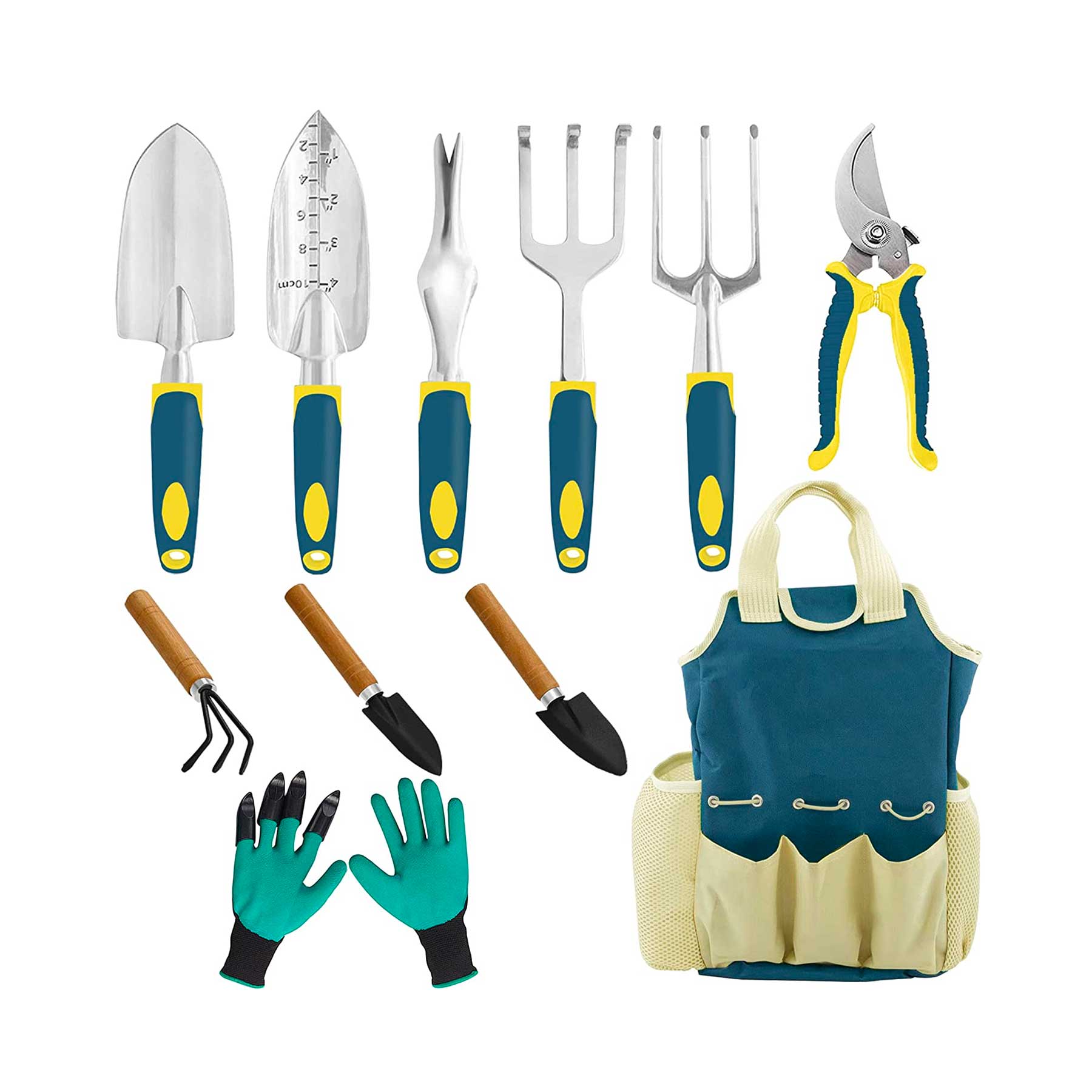GardenHOME 11 PCs Garden Tools Set, Premium Aluminium Alloy Durable Gardening Tools with Tote Bag and Succulent Tools, Ergonomic and Non-Slip Handle, Gardening Gifts for Women Men Kids