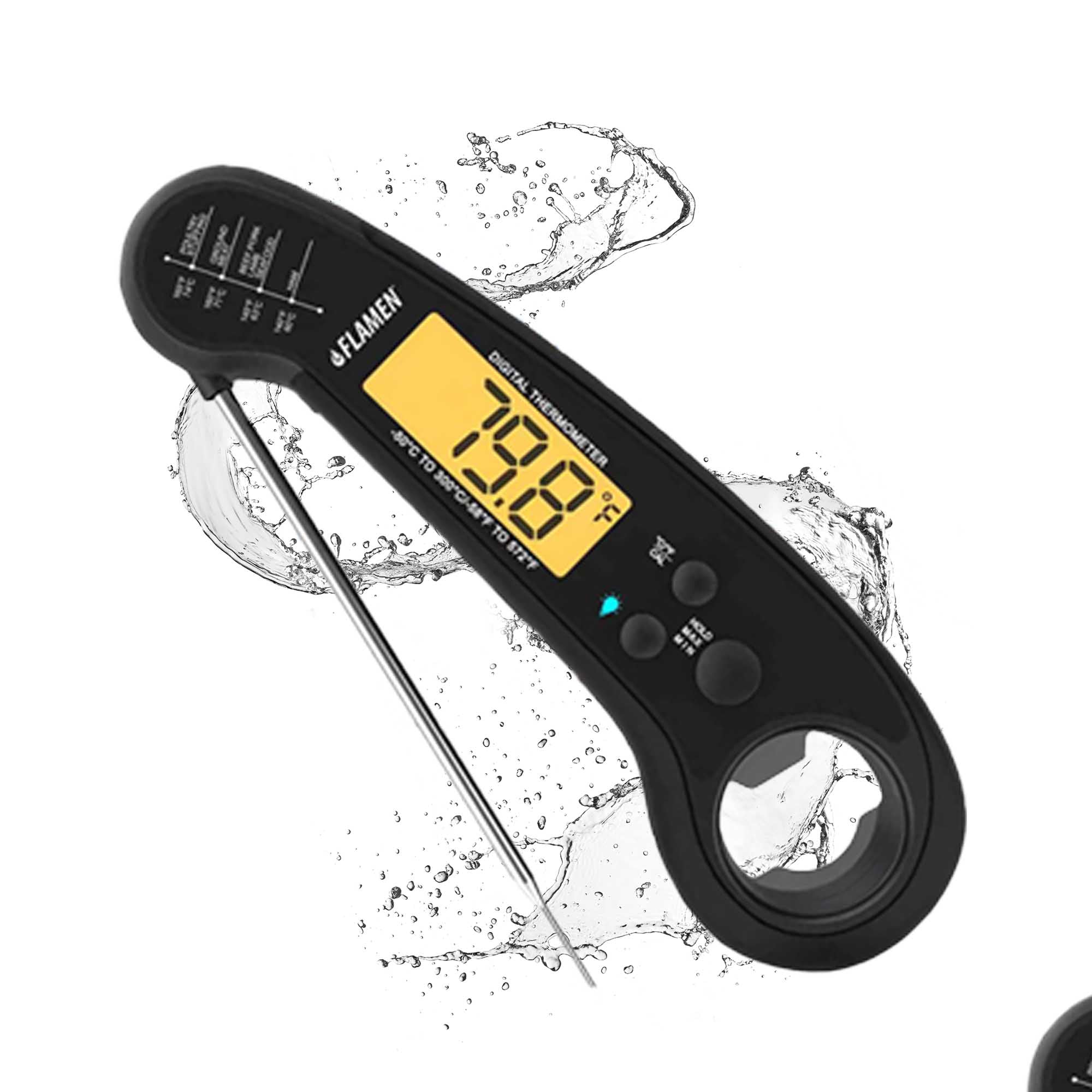 Flamen Digital Meat Thermometer with Backlight for Kitchen, BBQ, and Baking