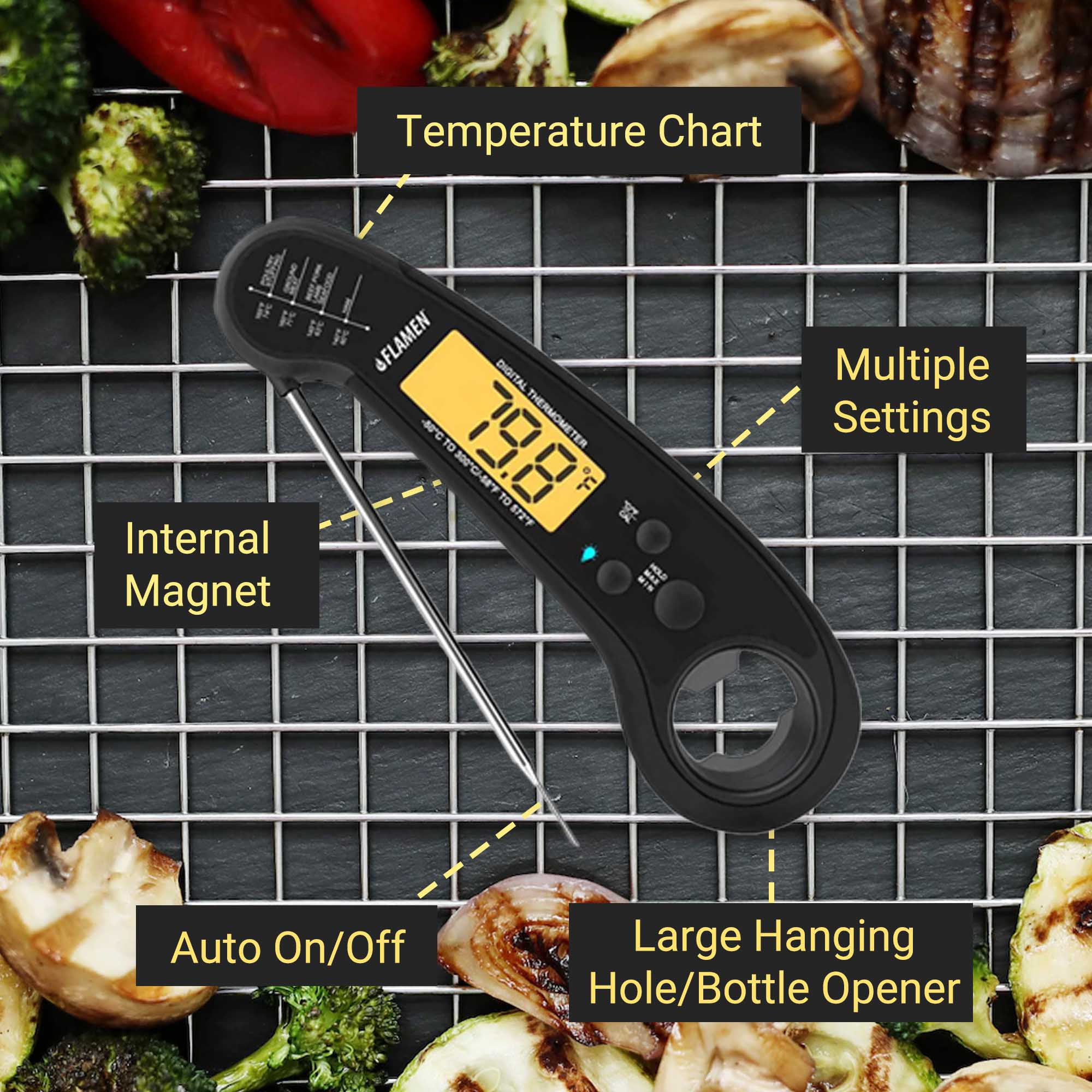 Flamen Digital Meat Thermometer with Backlight for Kitchen, Deep Frying, Baking, Turkey, BBQ