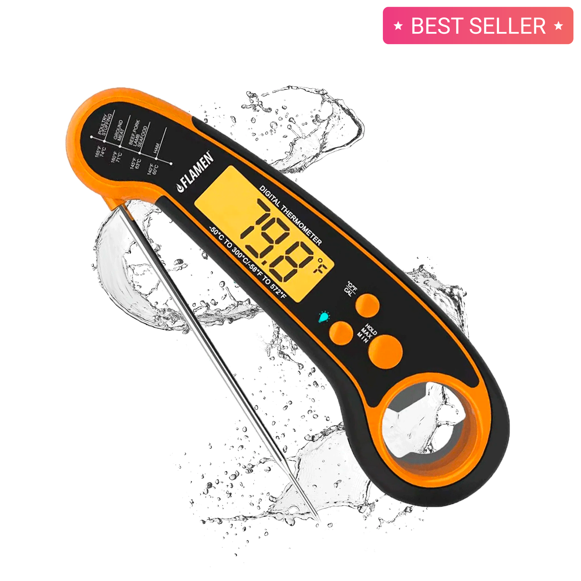 Flamen Digital Meat Thermometer with Backlight for Kitchen, Deep Frying, Baking, Turkey, BBQ