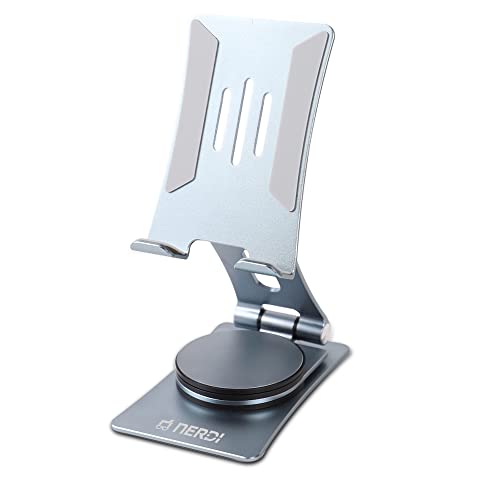 NERDI Universal 360° Swivel Foldable Cell Phone Stand, Desk Stand, Adjustable Angle and Height, Durable Aluminum Metal, Perfect for Video Calls, Watching Videos, Playing Game