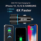 Nerdi 48W Fast USB C Car Charger Adapter with Power Delivery and Quick Charge 3.0