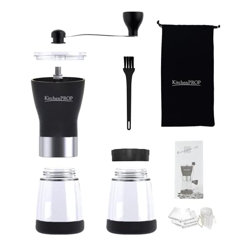  Manual Coffee Grinder 14Pcs Set with Two 5.5 Oz Clear Glass Jars