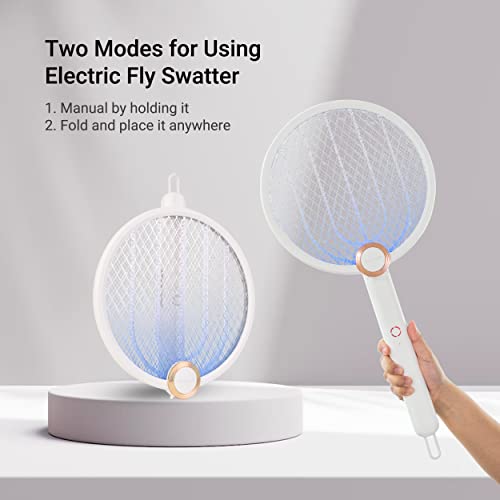 Aspectek 3000V Electric Fly Swatter for Indoor and Outdoor, Portable, Foldable, Rechargeable with Improved Battery Life, Fly Zapper USB Charging Cable