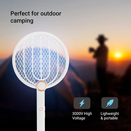 Aspectek 3000V Electric Fly Swatter for Indoor and Outdoor, Portable, Foldable, Rechargeable with Improved Battery Life, Fly Zapper USB Charging Cable