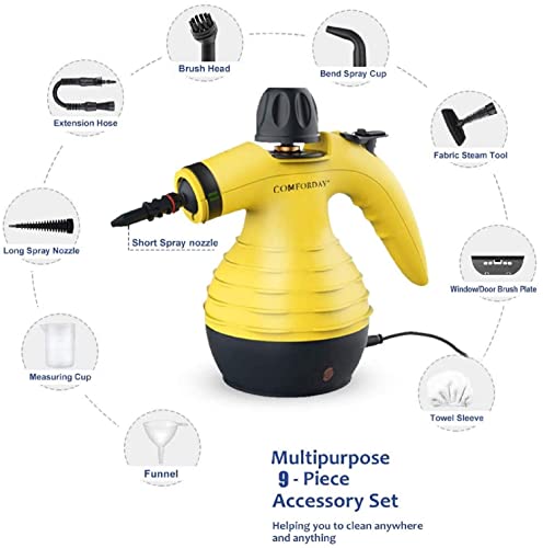 Effortless cleaning at your fingertips: Comforday Multi-Purpose Handheld Pressurized Steam Cleaner with 9-Piece Accessories