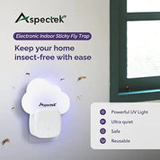 Aspectek Sticky Fly Insect Trap for Indoor, Plug-in Blue Light Bug Trap, Odorless, Noiseless, Chemicaless, with 12 Packs of Sticky Glue Pads (2 Pack)