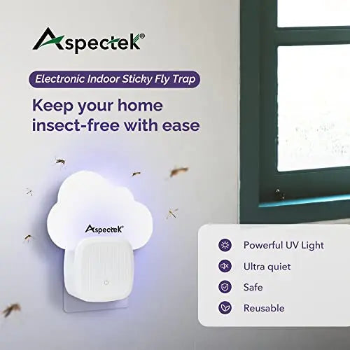 Aspectek Sticky Fly Insect Trap for Indoor, Plug-in Blue Light Bug Trap, Odorless, Noiseless, Chemicaless, with 12 Packs of Sticky Glue Pads (2 Pack)