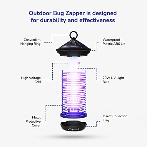 Aspectek Bug Zapper 20W Electric Mosquito Zapper, Insect Fly Zapper, UV Light Fly Killer for Outdoor and Indoor use, Waterproof, Up to 1000sq. FT Coverage, Including Free 1 Pack Replacement Bulb