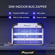 Upgraded indoor bug zapper with high-voltage electric grid and UV light for mosquitos, flies, and moths