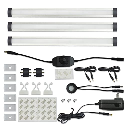 Comforday LED Under Cabinet Lights Kit Hardwired or Plug-in,1000 Lumen 3 PCs 12Inch Light Strips with Motion Sensor, Dimmer, Super Bright Warm White Light Bars for Kitchen cabinets Cupboard Shelf