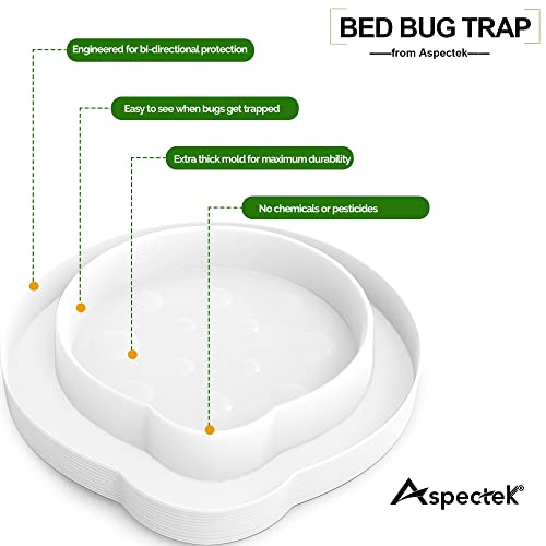 Aspectek Bed Bug Trap, Bed Bug Interceptor, Bed Bug Traps (Pack of 4). Flea Traps, Safe Eco Friendly, Bed Bug Eliminator (White)
